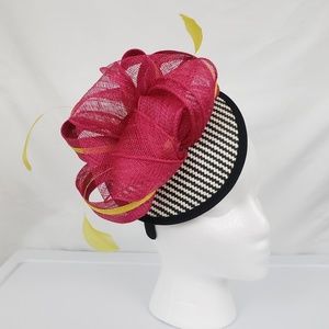 Women’s Pink Fascinator Headpiece with Chevron Base